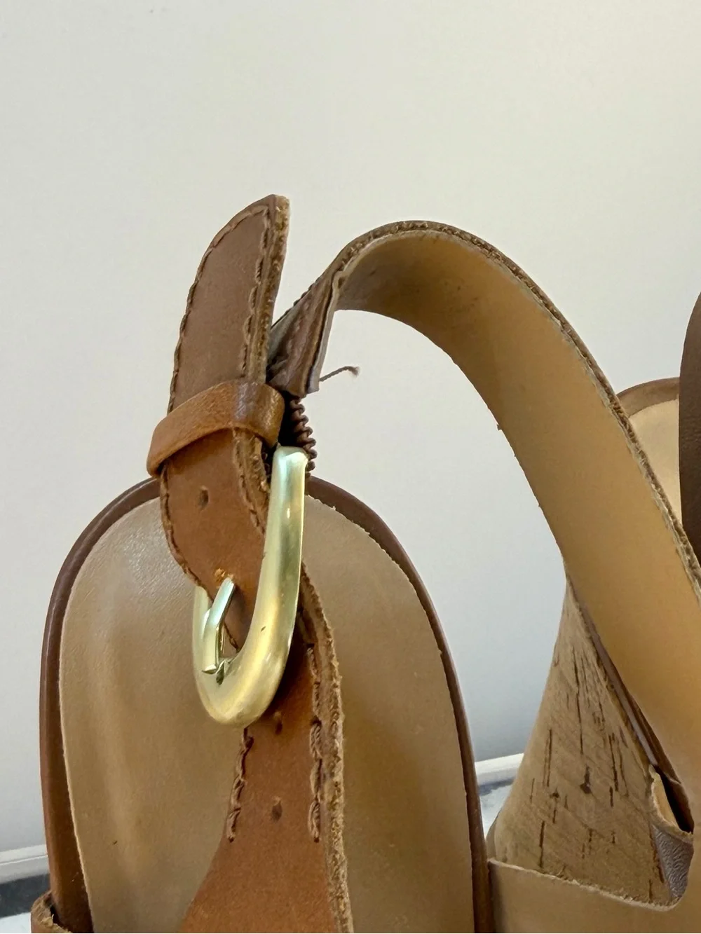 Franco Sarto Collette Brown Leather Cork Wedge Sandals